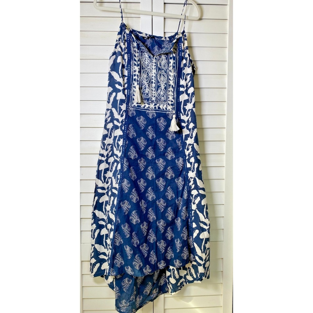 NEW Zudio Women's Blue/White Embroidered BOHO Hippie Light Summer Dress | Small